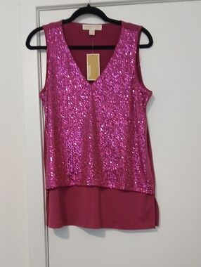 MICHAEL Michael Kors Pink Sequin V-Neck Sleeveless Top